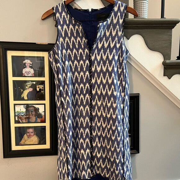 J. Crew Blue & White Sleeveless Ikat Print Dress sz 4 - Picture 1 of 6